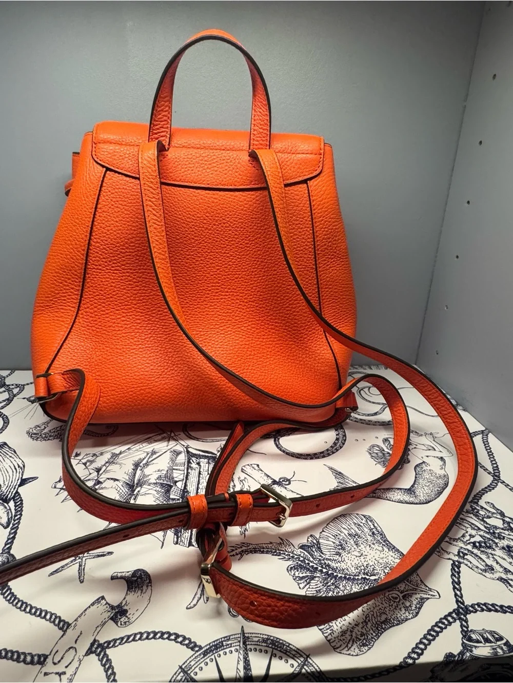 Kate Spade Orange Pebbled Leather Backpack